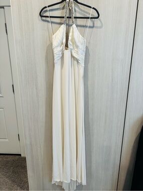 Elegant Ivory Halter Wedding Dress with Rhinestone Accents Mary L Couture Sz 2